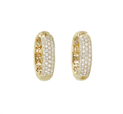 Lot 168 - Pair of Two-Color Gold and Diamond Hoop Earrings