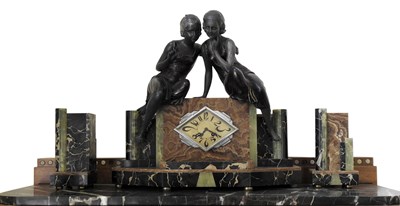 Lot 87 - Art Deco Patinated Metal and Onyx Three-Piece...