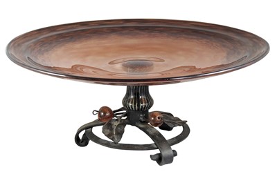 Lot 135 - Schneider Glass and Wrought Metal Footed Bowl...