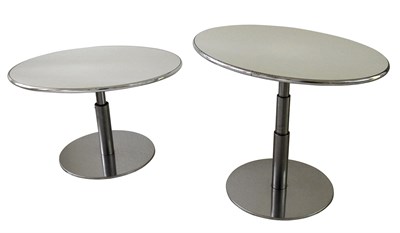 Lot 92 - Pair of Chrome Adjustable Oval Low Tables...