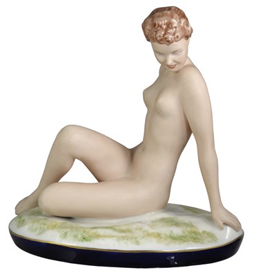 Lot 97 - Royal Dux Porcelain Figure of a Seated Nude...