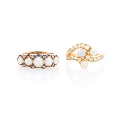 Lot 158 - Two Antique Gold, Diamond, Pearl and Split Pearl Rings