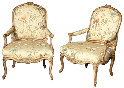 Lot 87 - Pair of Louis XV Style Painted Armchairs...