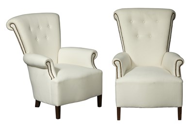 Lot 264 - Pair of White Upholstered Armchairs Modern...