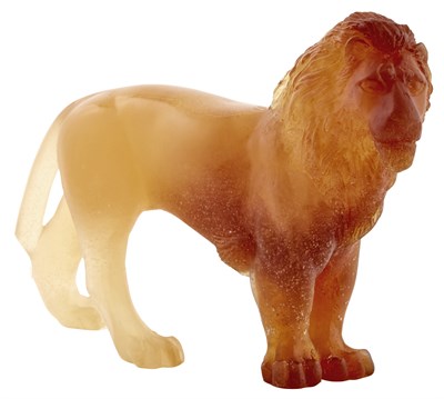 Lot 265 - Daum Pâte-de-Verre Figure of a Lion In amber...