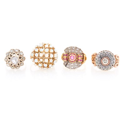 Lot 130 - Three Gold, Low Karat Gold, Silver, Opal and Diamond Rings and Two-Color Gold, Ruby and Diamond Ring
