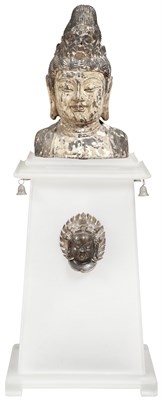Lot 161 - Chinese Carved and Polychromed Wood Bust of...