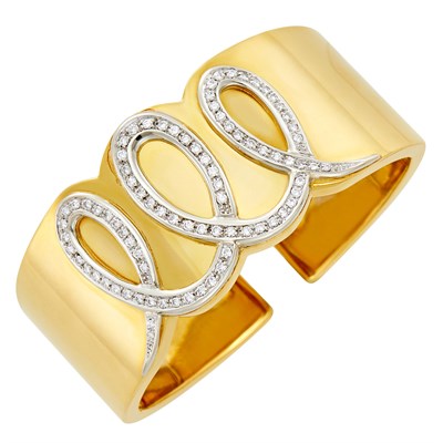 Lot 98 - Two-Color Gold and Diamond Cuff Bangle Bracelet