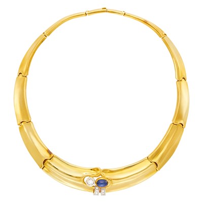 Lot 7 - Gold, Diamond and Cabochon Sapphire Necklace