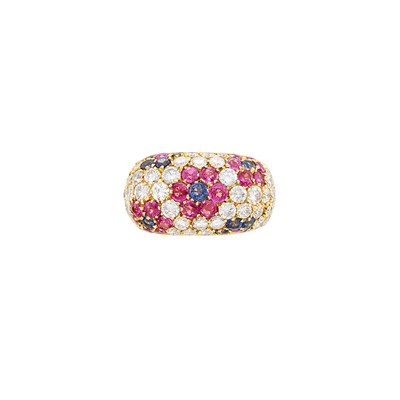Lot 17 - Gold, Sapphire, Ruby and Diamond Floret Ring