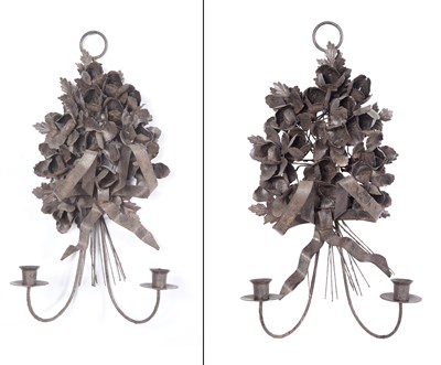 Lot 259 - Pair of Metal Floral and Ribbon Knot Two-Light...