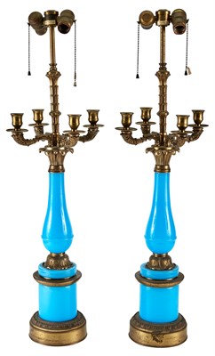 Lot 289 - Pair of French Gilt-Metal Mounted Blue Opaline...
