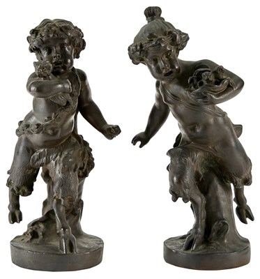 Lot 290 - Pair of Patinated Bronze Figures of Satyrs...