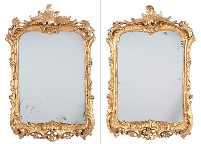 Lot 260 - Pair of Rococo Style Giltwood Small Mirrors...