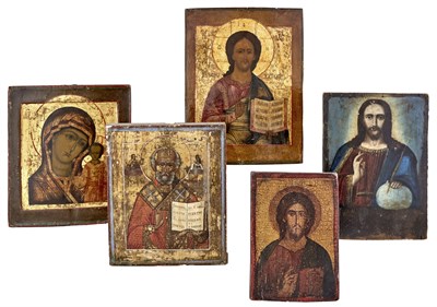 Lot 271 - Group of Russian Painted Wood Icons Each of...