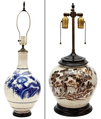 Lot 180 - Two Asian Style Ceramic Lamps Height of body...