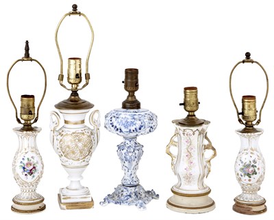 Lot 282 - Group of Five Small Porcelain Lamps Including...