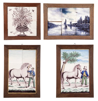 Lot 179 - Group of Four Continental Framed Tile Pictures...