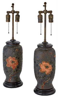Lot 182 - Pair of Floral and Butterfly Decorated Ceramic...