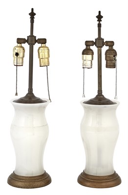 Lot 160 - Pair of Mold-Blown White Opaline Glass Vases...