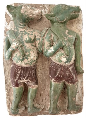 Lot 141 - Burmese Green and Brown Glazed Molded...