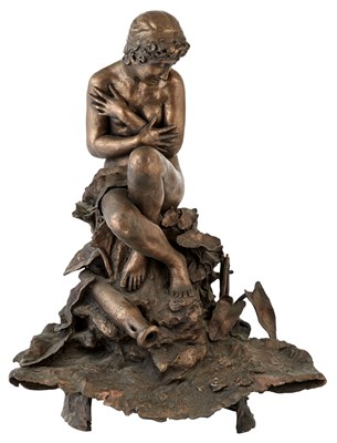 Lot 283 - Art Nouveau Patinated-Bronze Figural Fountain...