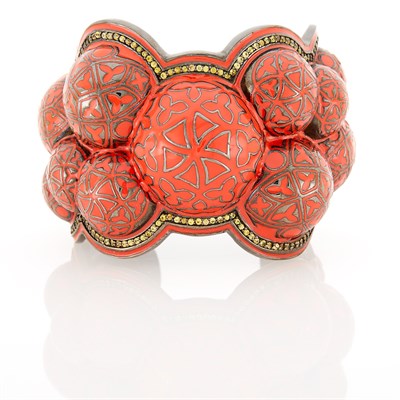 Lot 76 - Matthew Campbell Laurenza Silver, Red Enamel and Citrine Cuff Bangle Bracelet