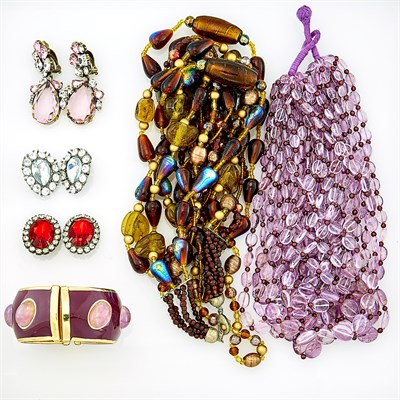 Lot 258 - Group of Enamel, Amethyst and Bead Costume Jewelry
