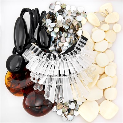 Lot 262 - Four Acrylic Shell, Amber and Bead Costume Necklaces