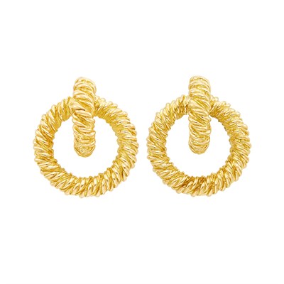 Lot 109 - Hermès Pair of Gold Hoop Earclips, France