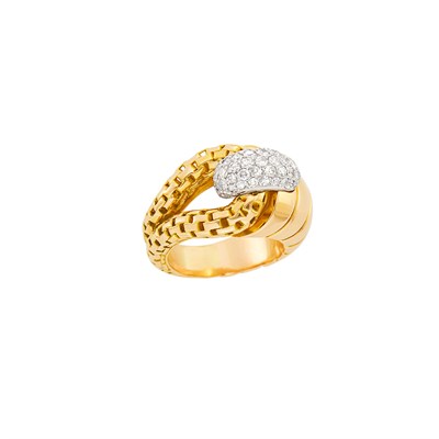 Lot 103 - Two-Color Gold, Platinum and Diamond Ring, France