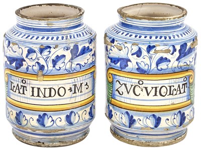 Lot 217 - Pair of Italian Maiolica Albarelli Late 16th...