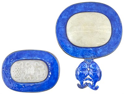 Lot 566 - Two Chinese White Jade-Inset Blue Enamel Desk...