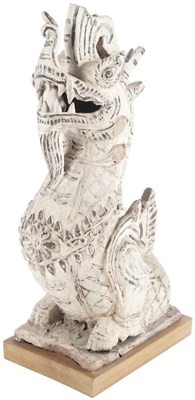 Lot 338 - Thai Glazed Pottery Naga Dragon Bust Roof Tile...