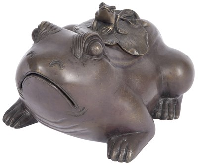 Lot 377 - Chinese Bronze Frog-Form Incense Burner Late...