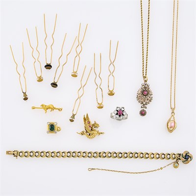 Lot 151 - Group of Gold, Metal, Mother-of-Pearl and Pearl Jewelry