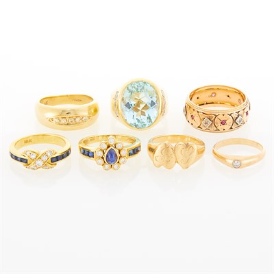 Lot 85 - Seven Gold, Rose Gold, Diamond and Gem-Set Rings