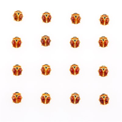 Lot 94 - Group of Gold, Metal and Enamel Ladybug Tie Pins