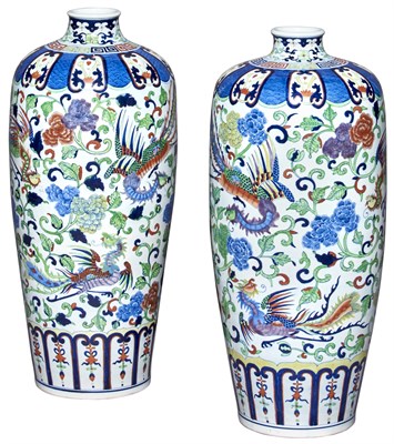 Lot 549 - A Large Pair of Chinese Doucai Porcelain Vases...