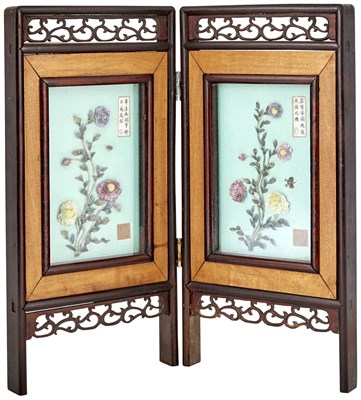 Lot 554 - A Chinese Porcelain Two-Panel Table Screen...