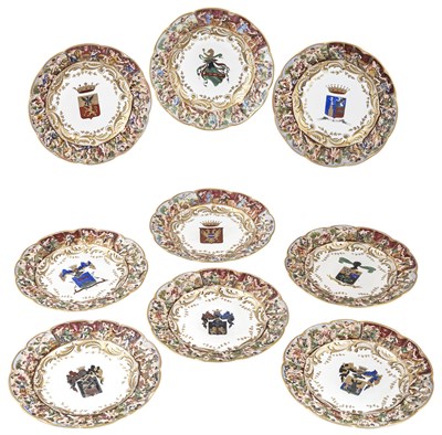 Lot 101 - Set of Nine Capodimonte Porcelain Armorial...