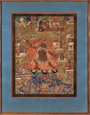 Lot 347 - A Tibetan Painted Thangka of a Wrathful Deity...