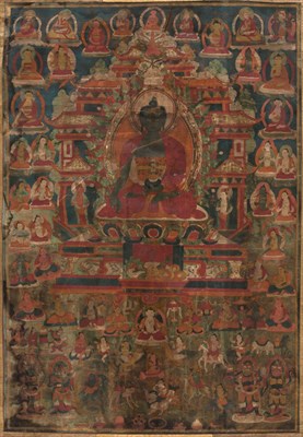 Lot 346 - A Tibetan Painted Thangka of Buddha Shakyamuni...