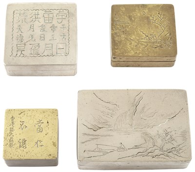 Lot 396 - Four Chinese Incised Paktong Boxes Late Qing...