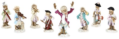 Lot 189 - Continental Porcelain Eight-Piece Monkey Band...