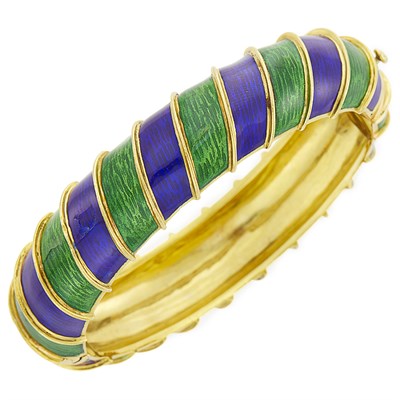 Lot 110 - Tiffany & Co. Gold and Enamel Bangle Bracelet