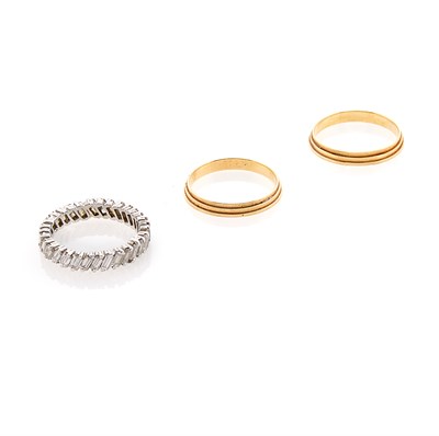 Lot 105 - Platinum and Diamond Band Ring and Pair of Gold Band Rings
