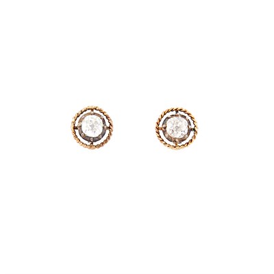 Lot 136 - Pair of Antique Gold, Silver and Diamond Stud Earrings