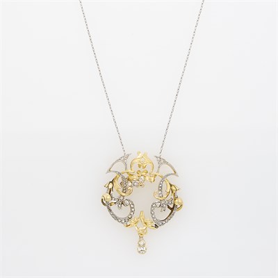 Lot 167 - Art Nouveau Platinum, Gold and Diamond Pendant-Necklace