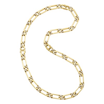 Lot 74 - Van Cleef & Arpels Two-Color Gold and Diamond Curb Link Necklace/Bracelets Combination, France